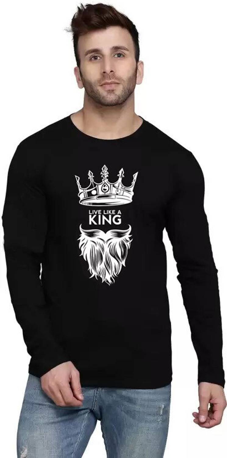 RAJARANCHO Printed Men Round Neck Black T-Shirt