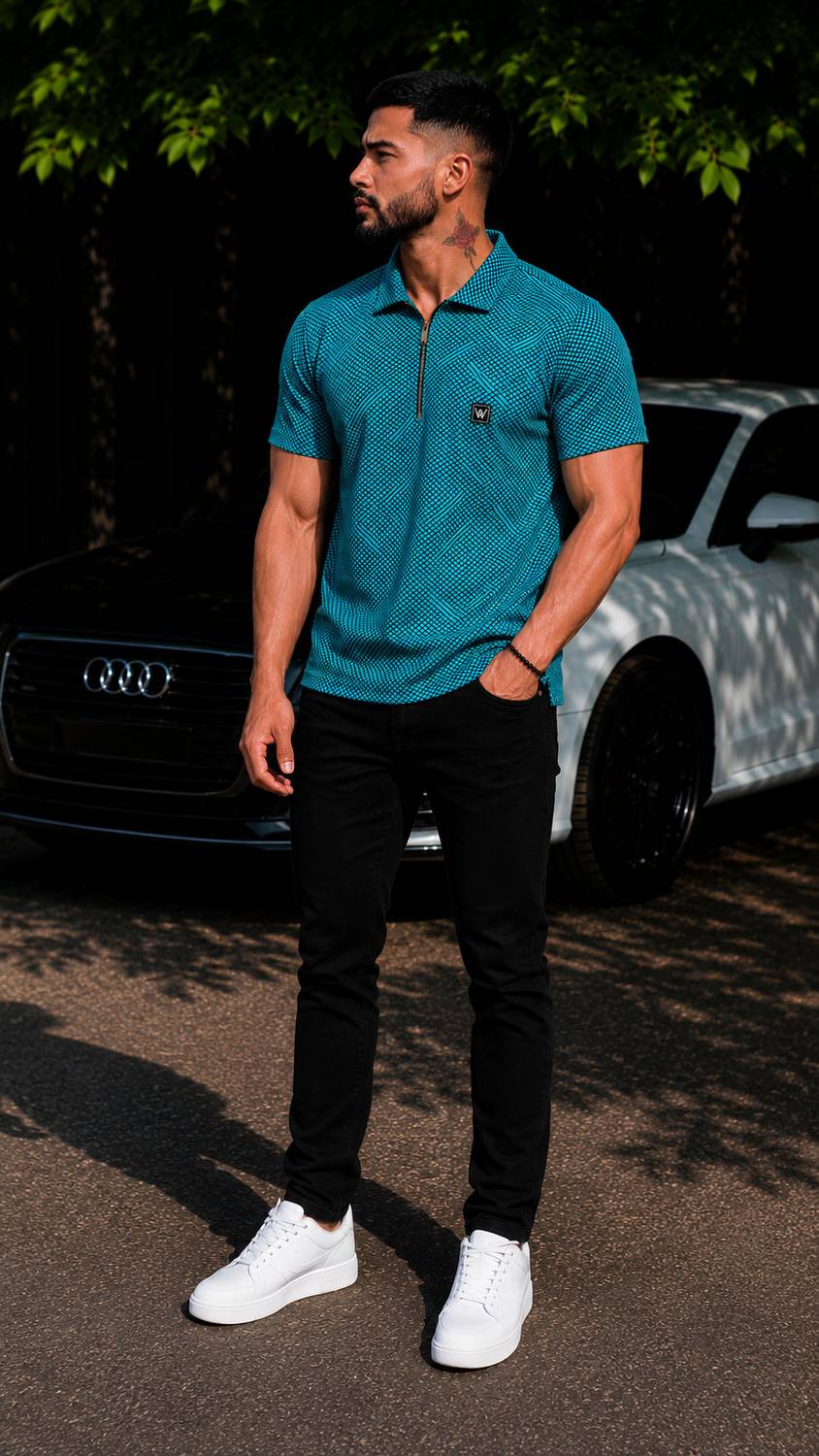 ReGNoR Men Zip Neck Light Blue T-Shirt - Image 5