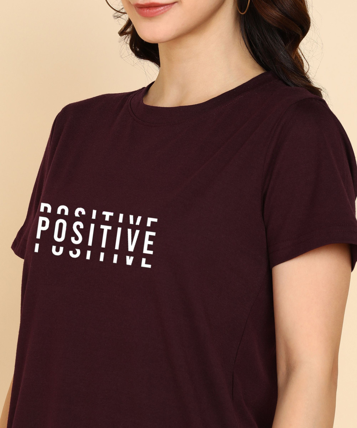 Image of Adyavastram Typography Women Round Neck Maroon T-Shirt