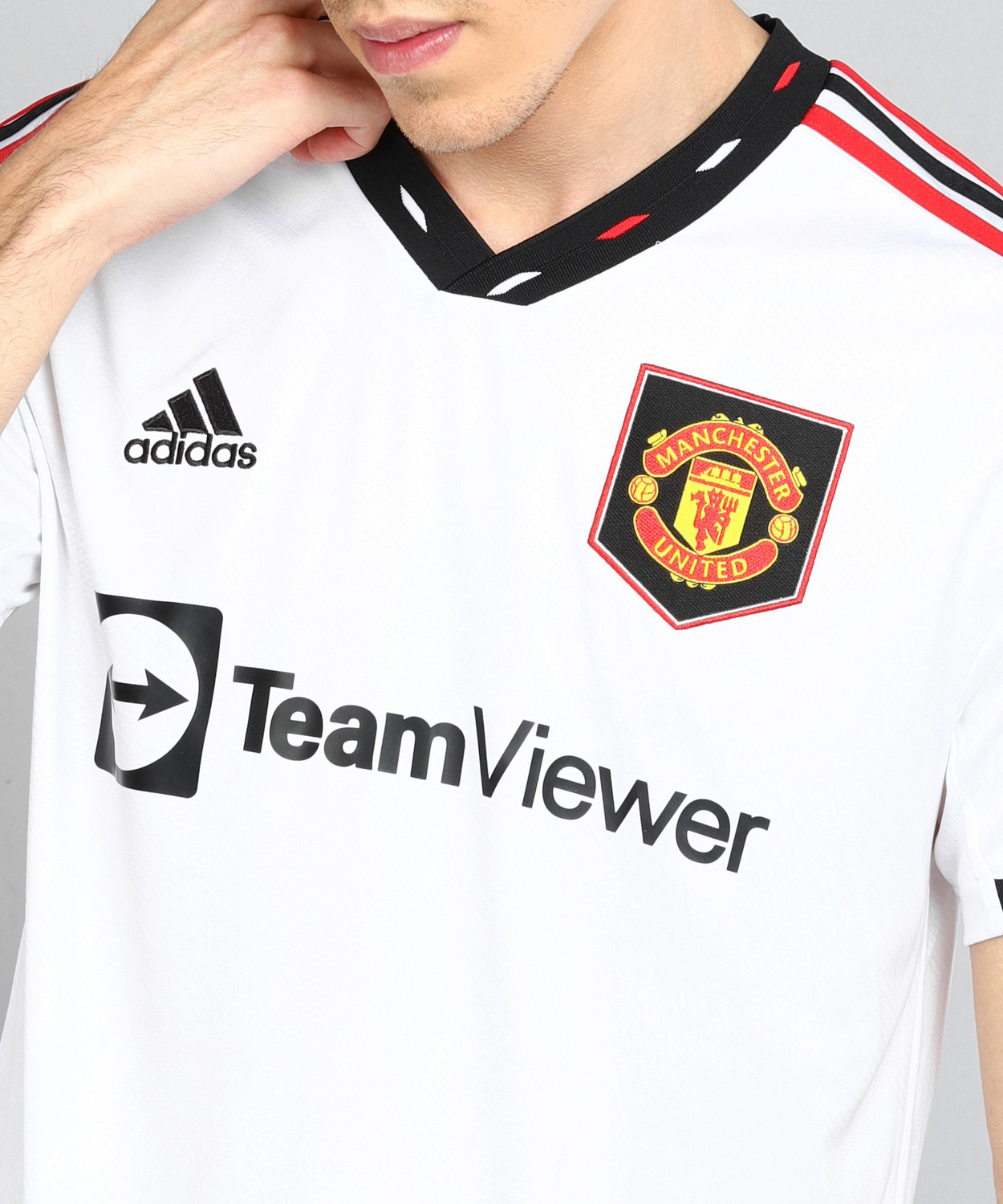 Image of ADIDAS Printed Men V Neck White T-Shirt