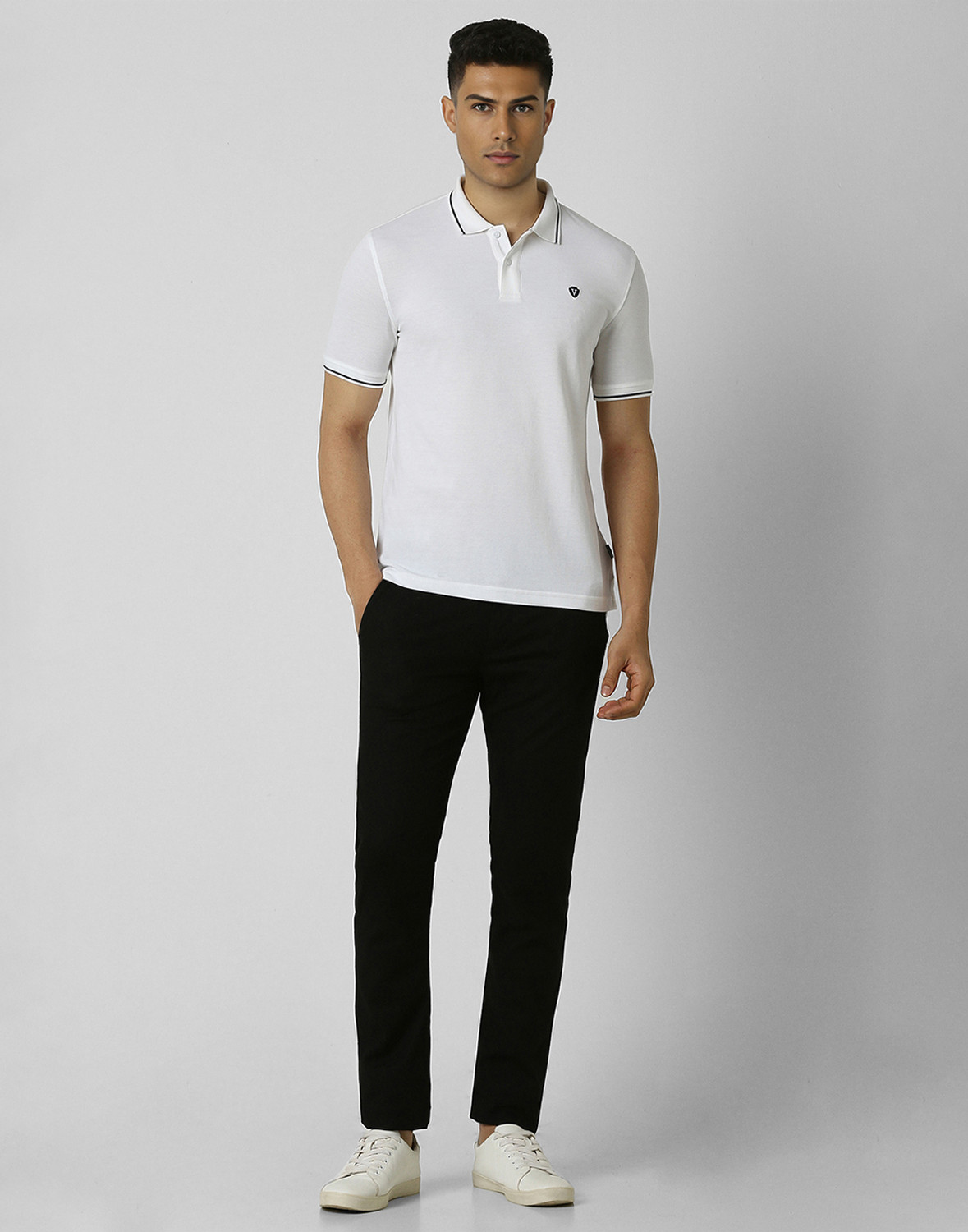 Image of VAN HEUSEN Solid Men Polo Neck White T-Shirt