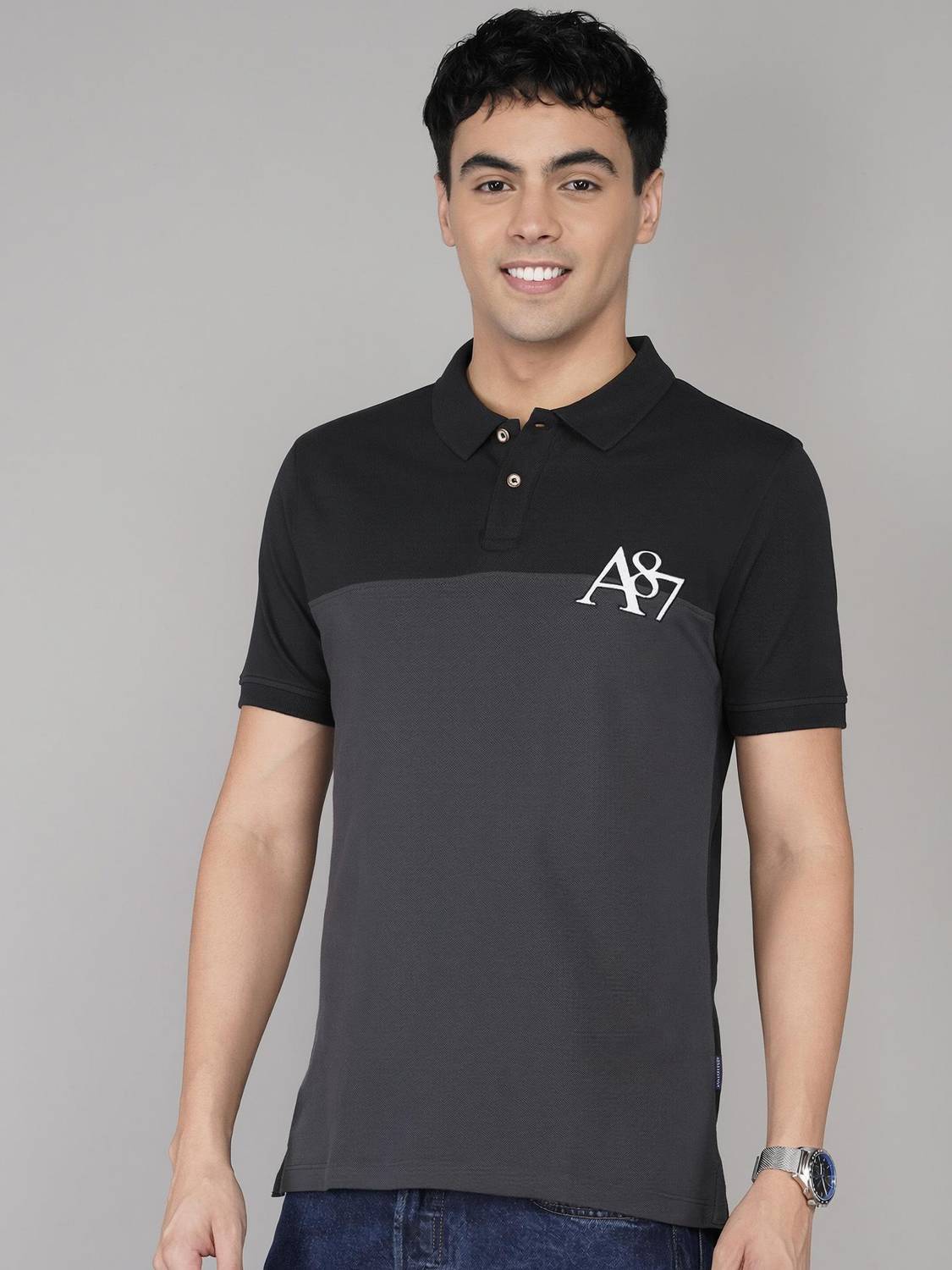 AEROPOSTALE Embroidered Men Polo Neck Grey T-Shirt