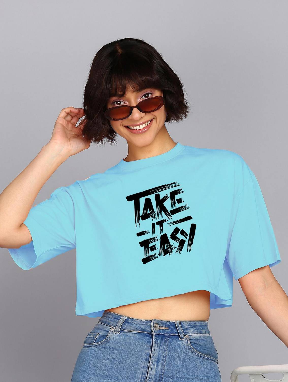 Adyavastram Typography Women Round Neck Blue T-Shirt