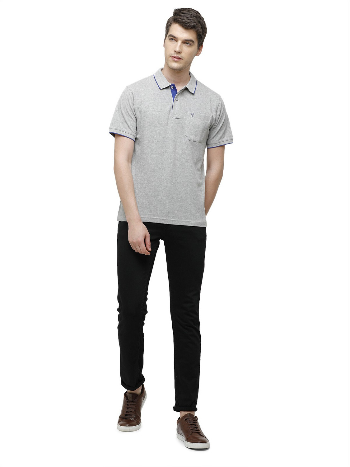 Image of Classic Polo Solid Men Polo Neck Grey T-Shirt