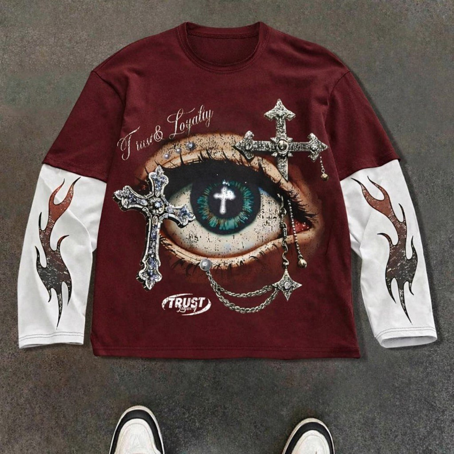 Image of Eddicted Graphic Print Men Round Neck Maroon T-Shirt