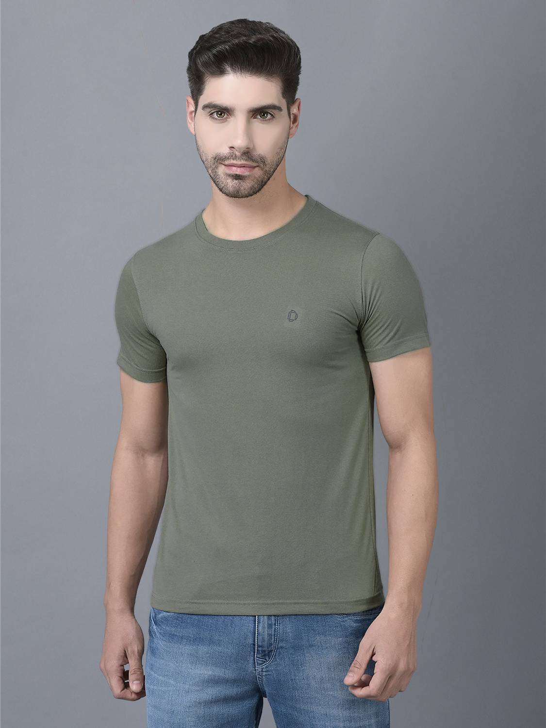 Dollar Men Solid Crew Neck Pure Cotton Green T-Shirt