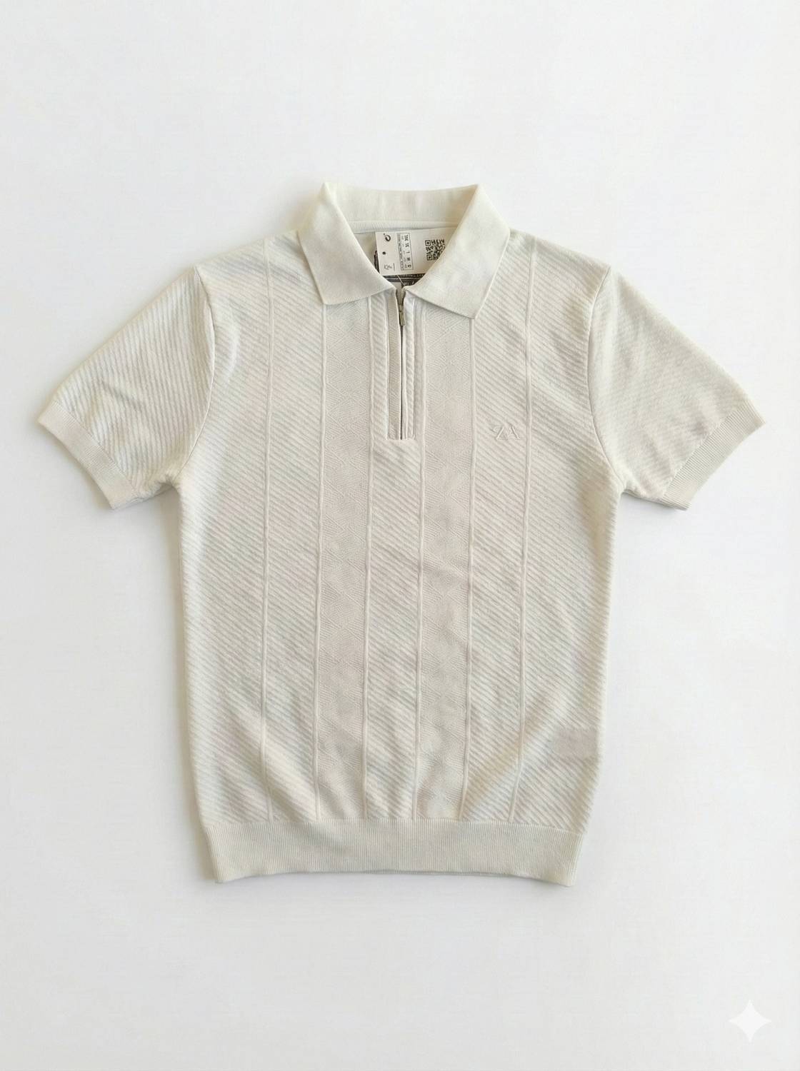 Shri Kunjal Striped Polo Neck White T-Shirt - Image 1