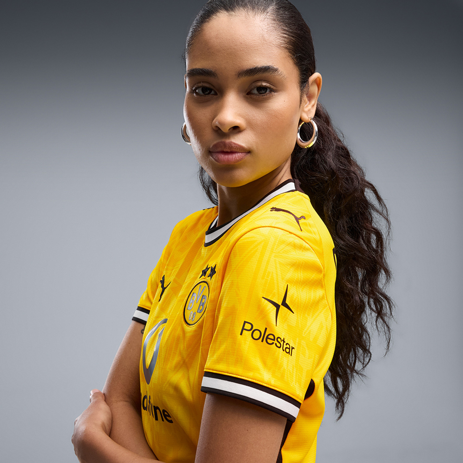 Image of PUMA Women Printed Crew Neck Polyester Yellow T-Shirt