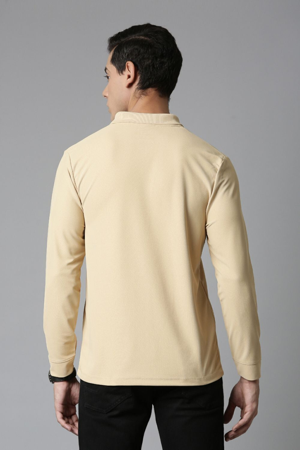 Image of MaxzoneEcommerce Solid Men Polo Neck Beige T-Shirt
