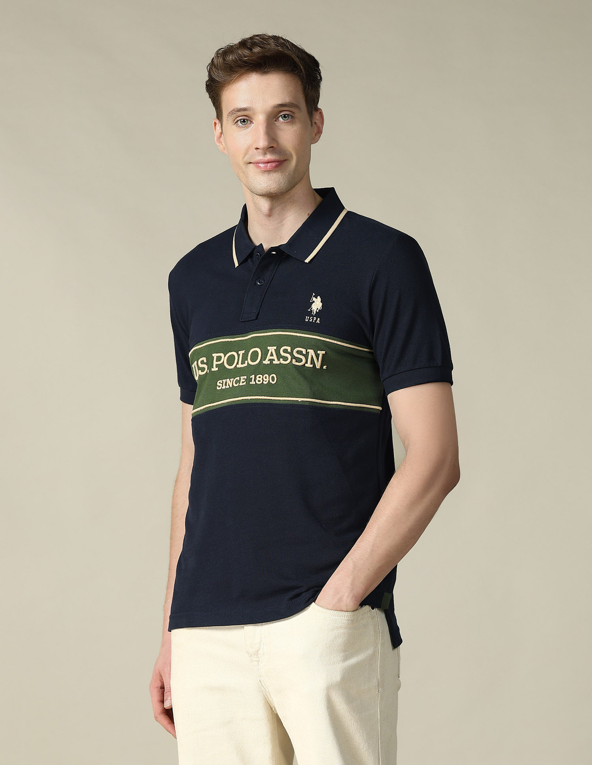 Image of U.S. POLO ASSN. Embroidered Men Polo Neck Blue T-Shirt