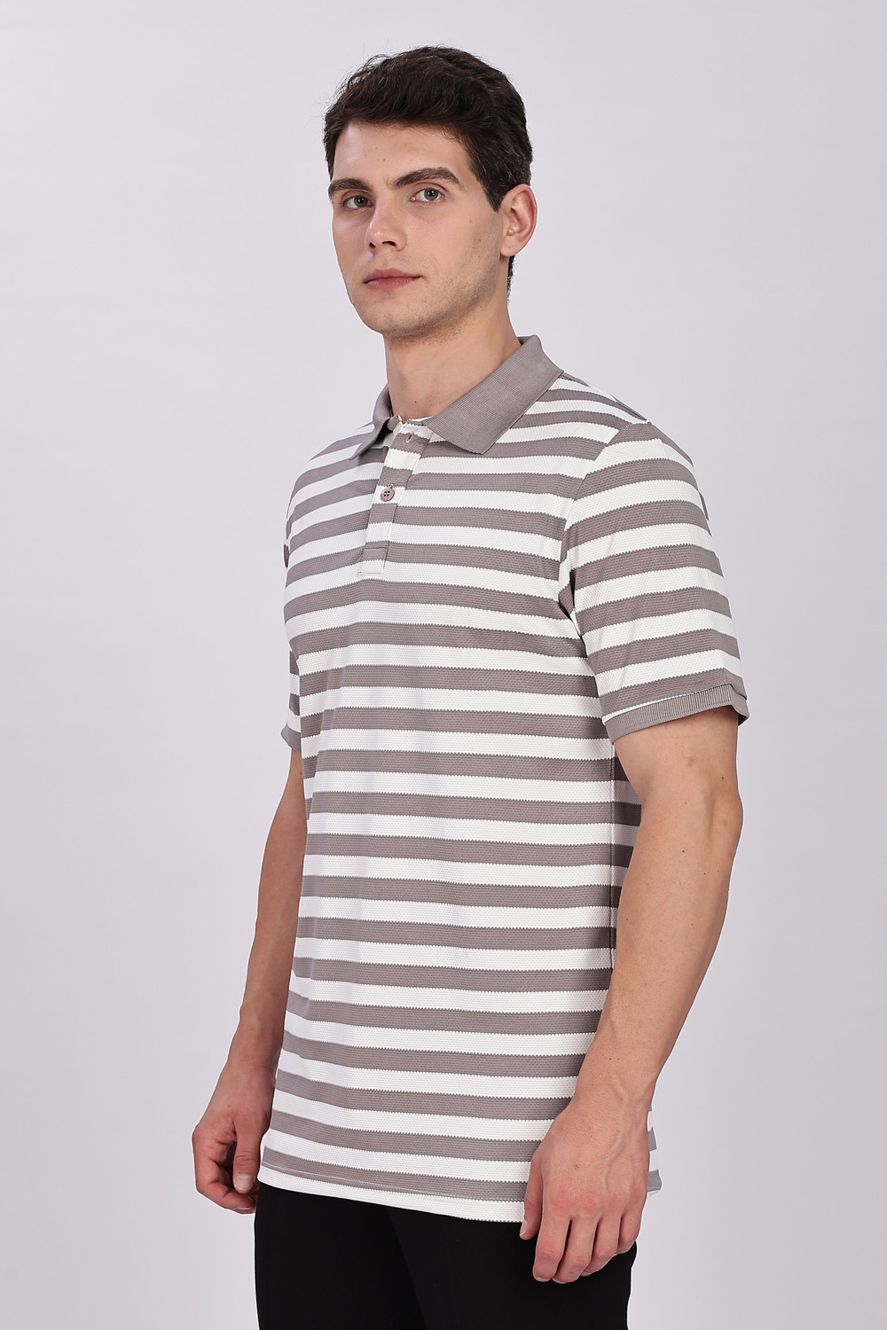 Image of Y.O.U - Youth Original Unique Striped Men Polo Neck Grey, White T-Shirt