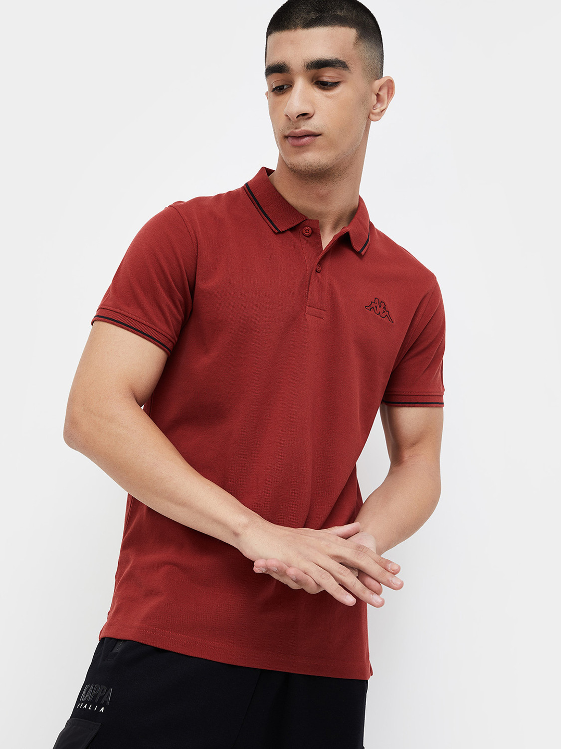 Image of Kappa Solid Men Polo Neck Brown T-Shirt