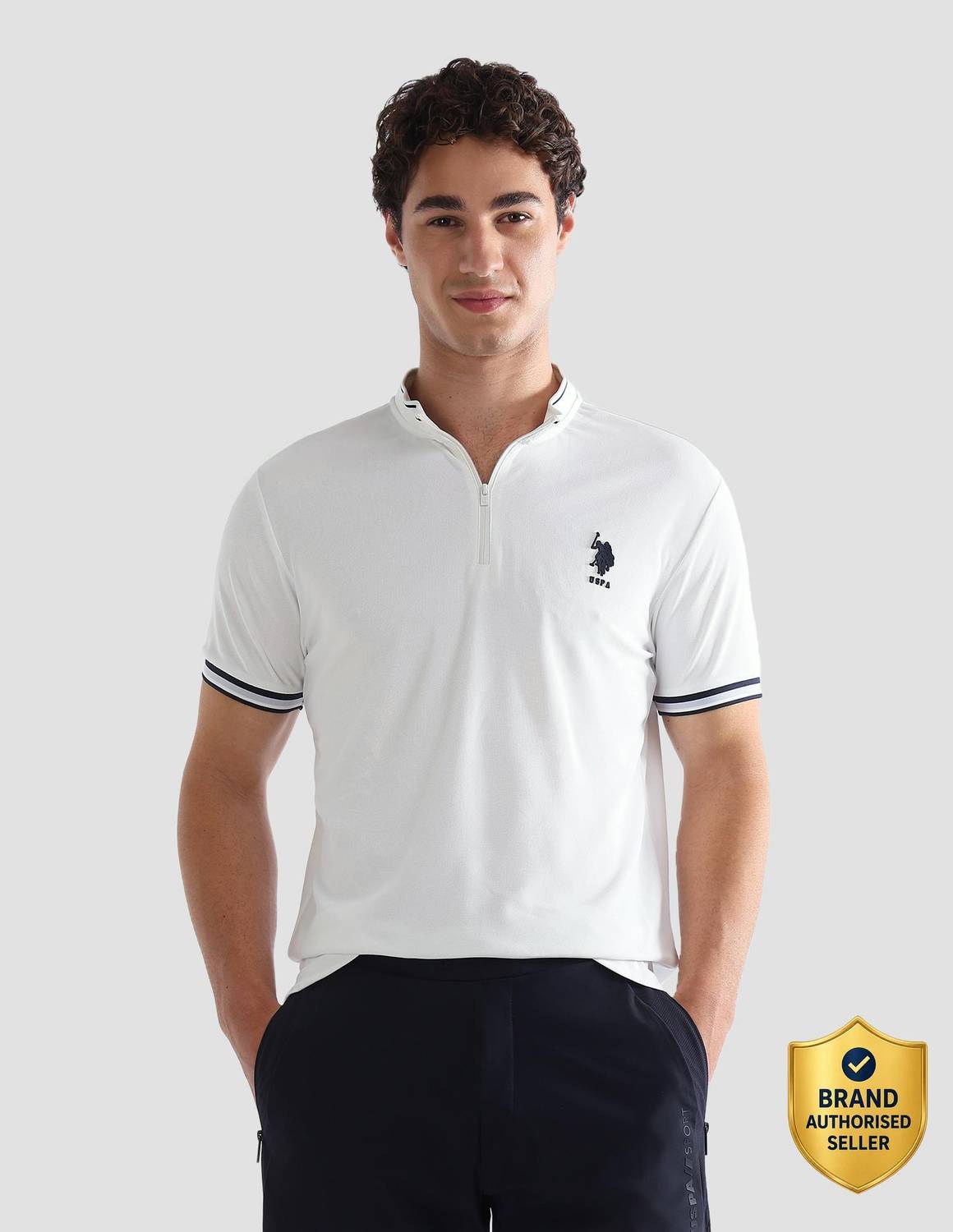U.S. POLO ASSN. Men White Polo Neck T-Shirt - Image 1