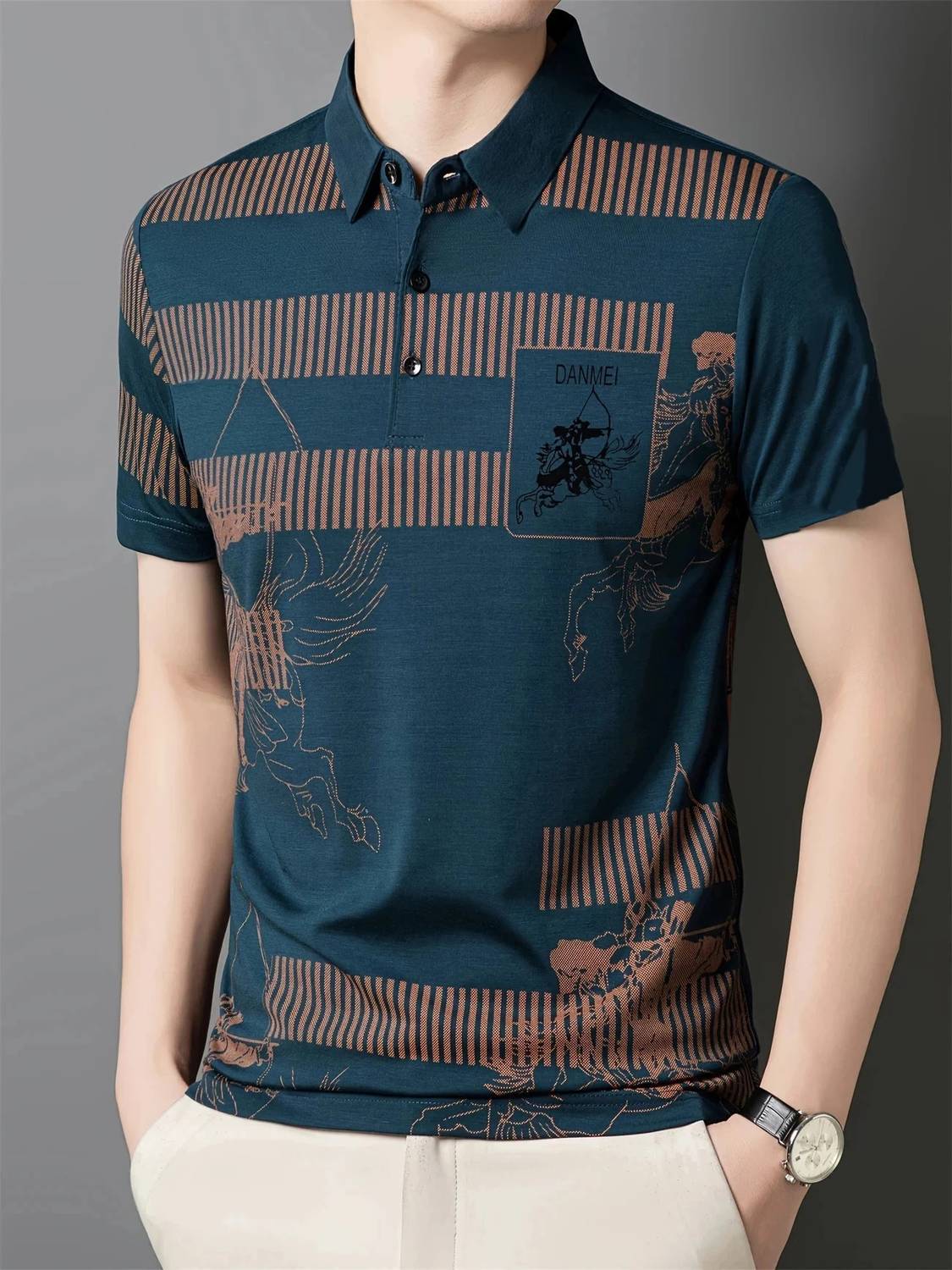 ENDGAME Men Printed Polo Neck Elastane Blue T-Shirt