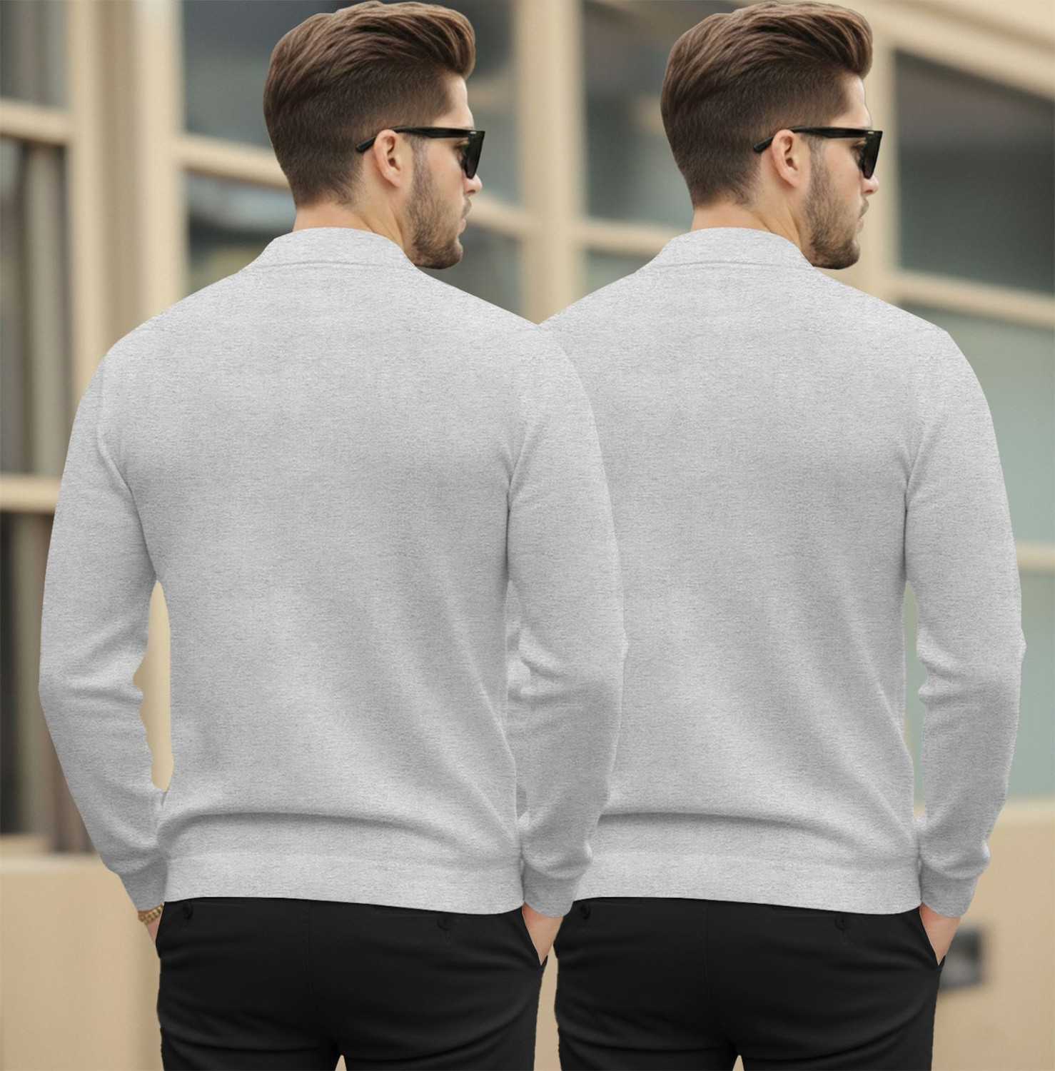 Image of TRIPR Striped Men Polo Neck Grey, Black T-Shirt