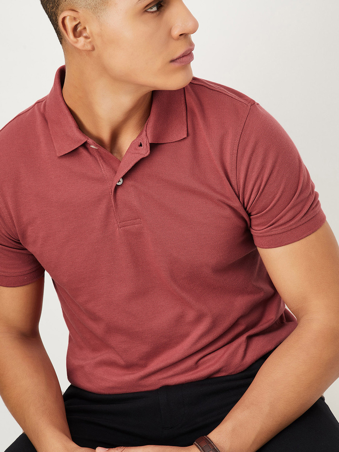 Image of MAX Solid Men Polo Neck Pink T-Shirt