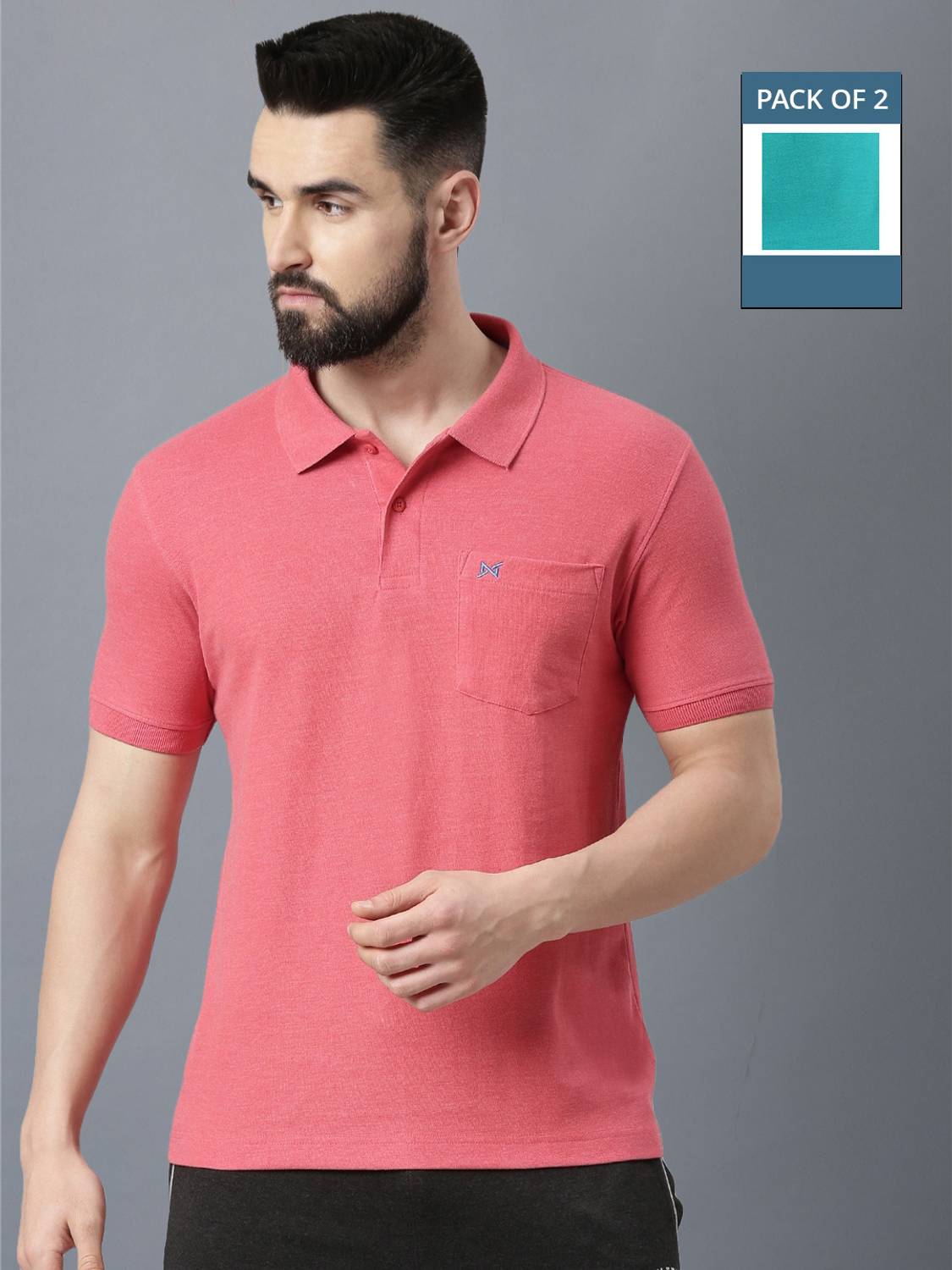 Force NXT Pack of 2 Super Combed Cotton Collared Men Solid Polo N