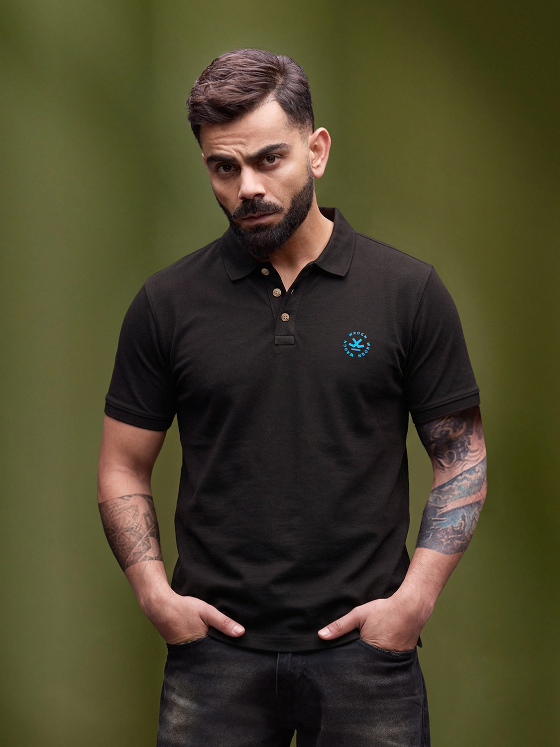 Image of WROGN Men Solid Polo Neck Pure Cotton Grey T-Shirt
