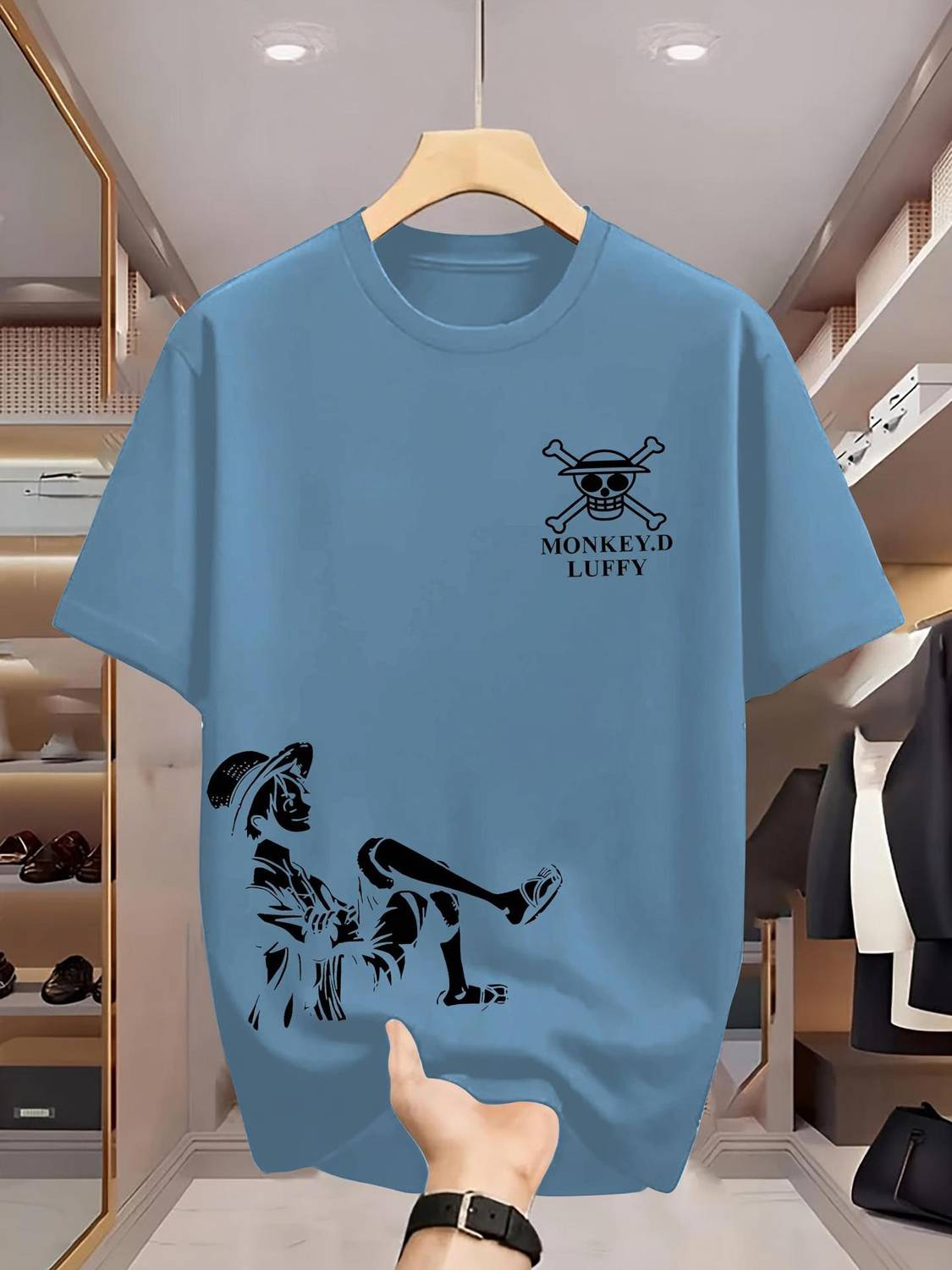 BuckleMen Printed Men Round Neck Light Blue T-Shirt