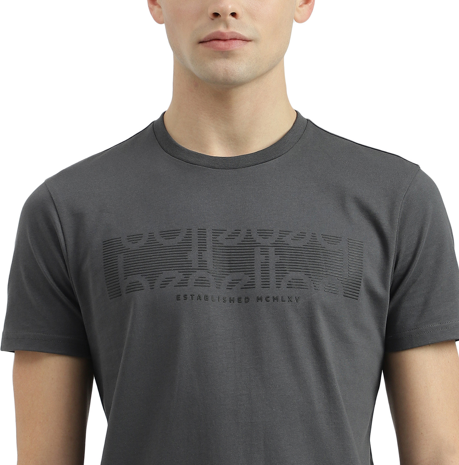 Image of United Colors of Benetton Printed, Typography Men Round Neck Grey T-Shirt
