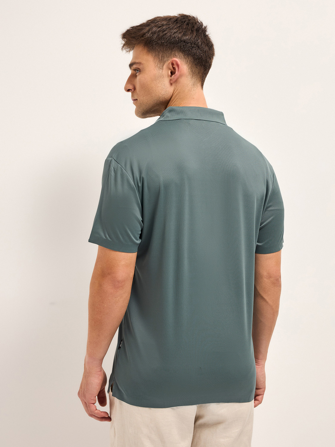 Image of THE BEAR HOUSE Solid Men Polo Neck Dark Green T-Shirt