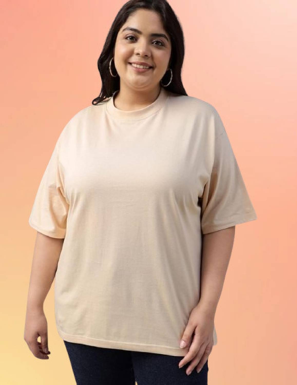 ANUBHAVGARMENT Solid Women Round Neck Beige T-Shirt