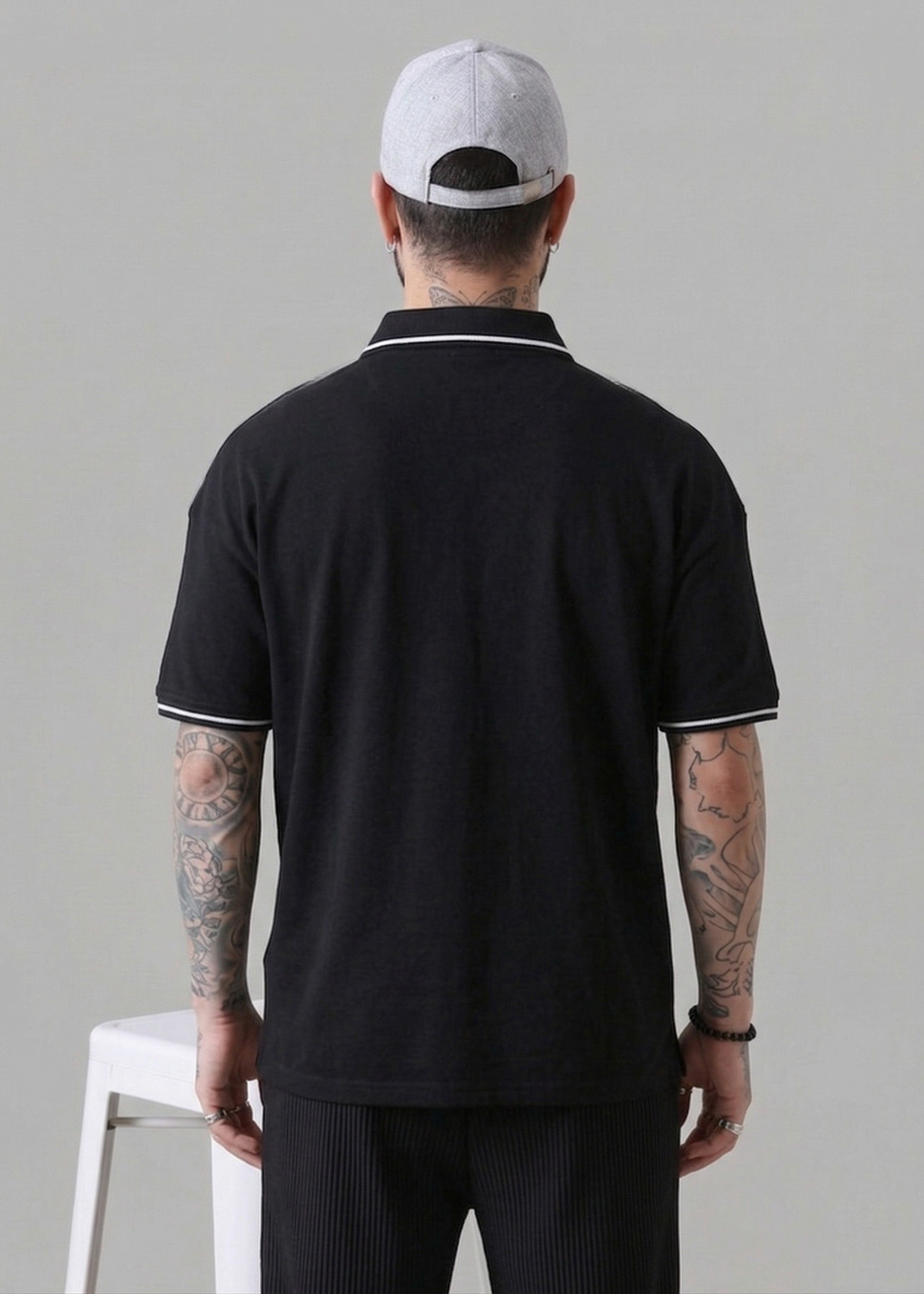 Image of Dattebayo Printed Men Polo Neck Black T-Shirt