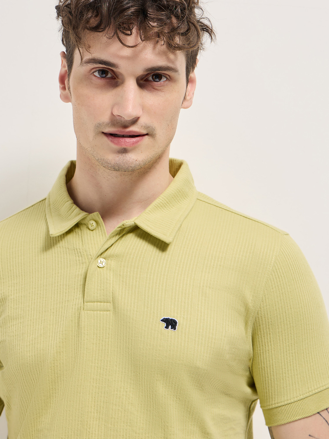 Image of THE BEAR HOUSE Solid Men Polo Neck Yellow T-Shirt
