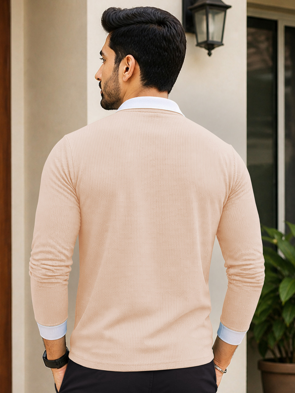 Image of VeBNoR Solid Men Polo Neck Beige T-Shirt