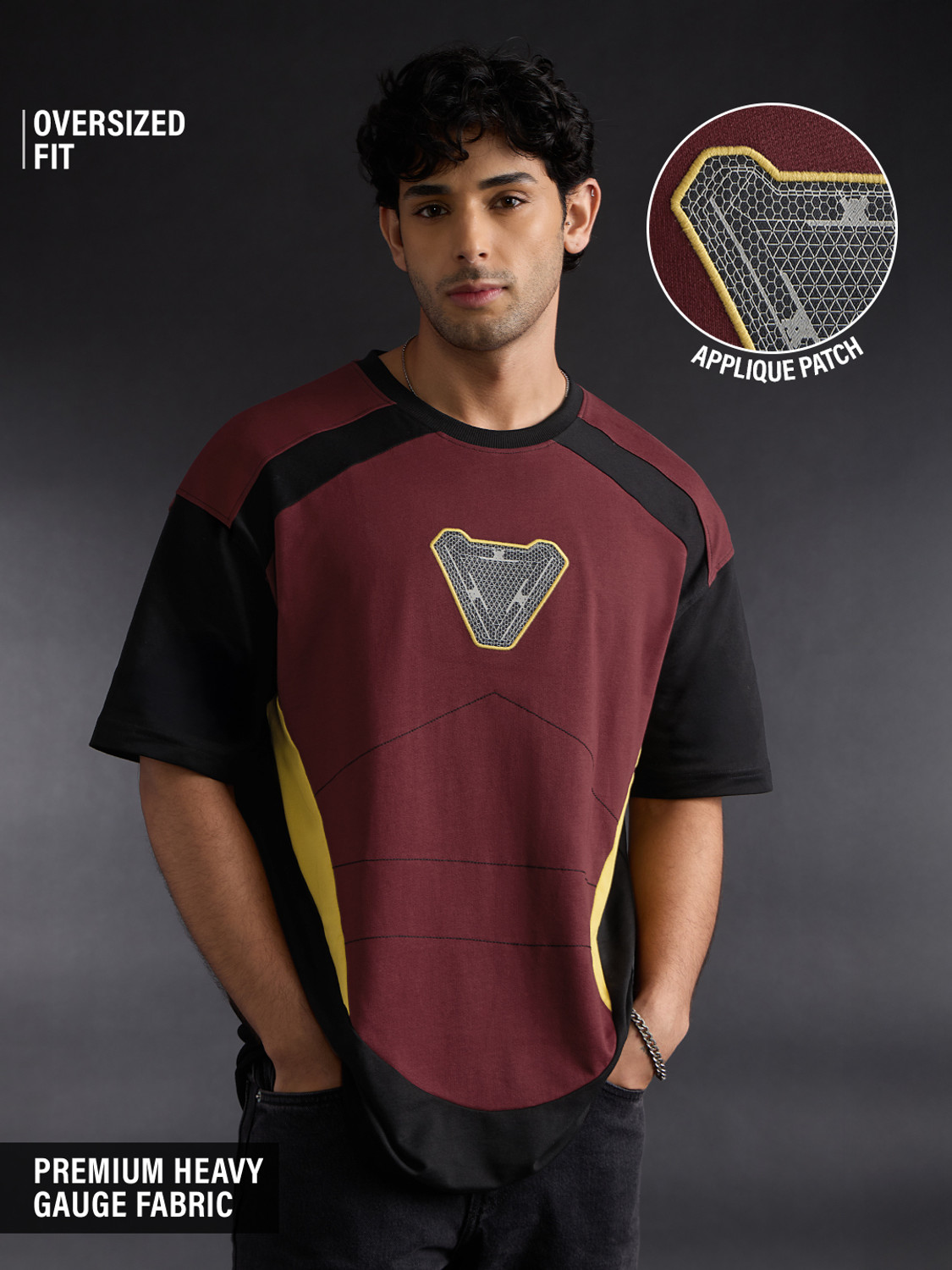 Image of The Souled Store Embroidered Men Round Neck Maroon T-Shirt