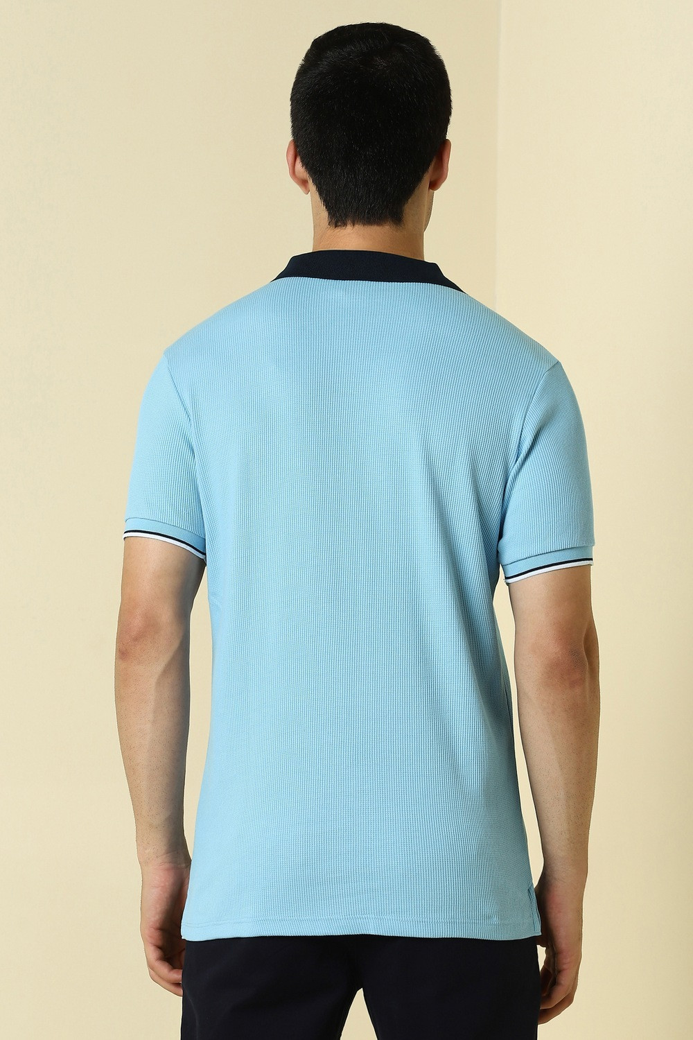 Image of Allen Solly Printed Men Polo Neck Light Blue T-Shirt