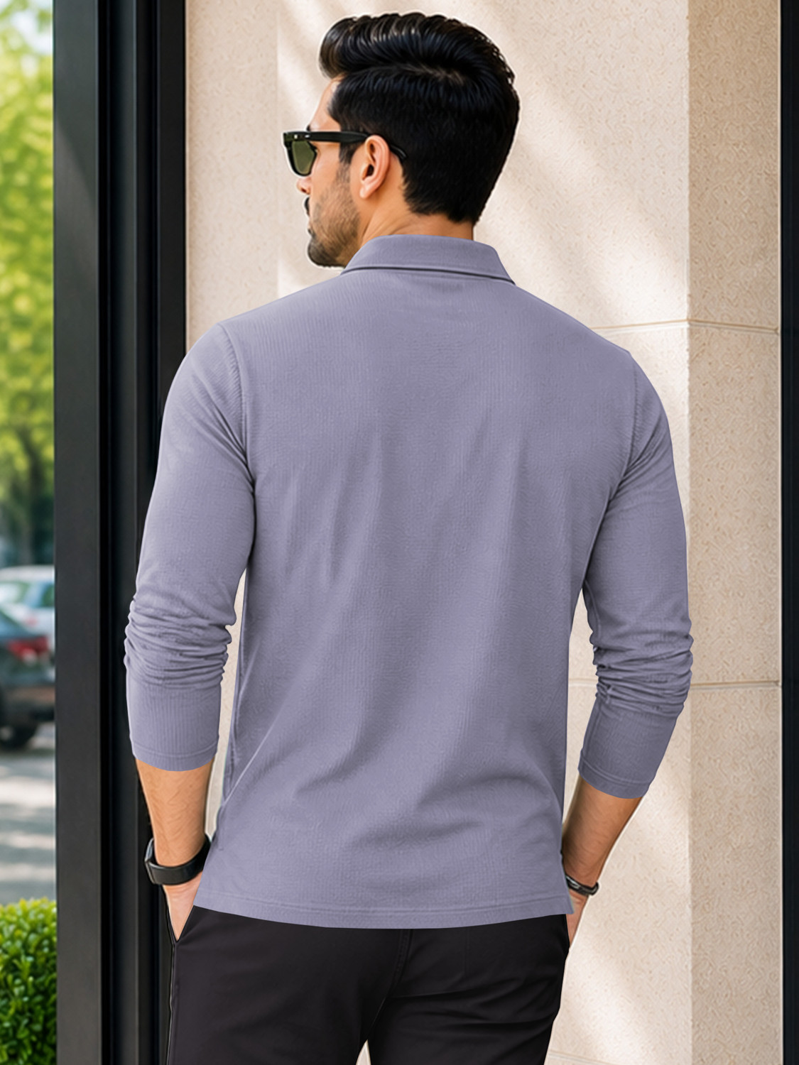 Image of VeBNoR Self Design Men Polo Neck Grey T-Shirt