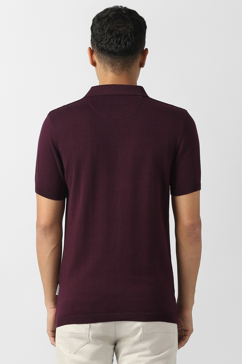 Image of VAN HEUSEN Self Design Men Polo Neck Maroon T-Shirt