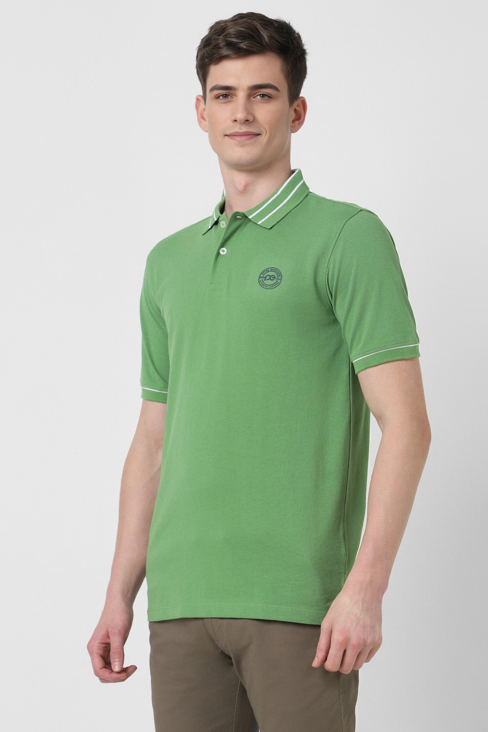 Image of PETER ENGLAND Solid Men Polo Neck Green T-Shirt