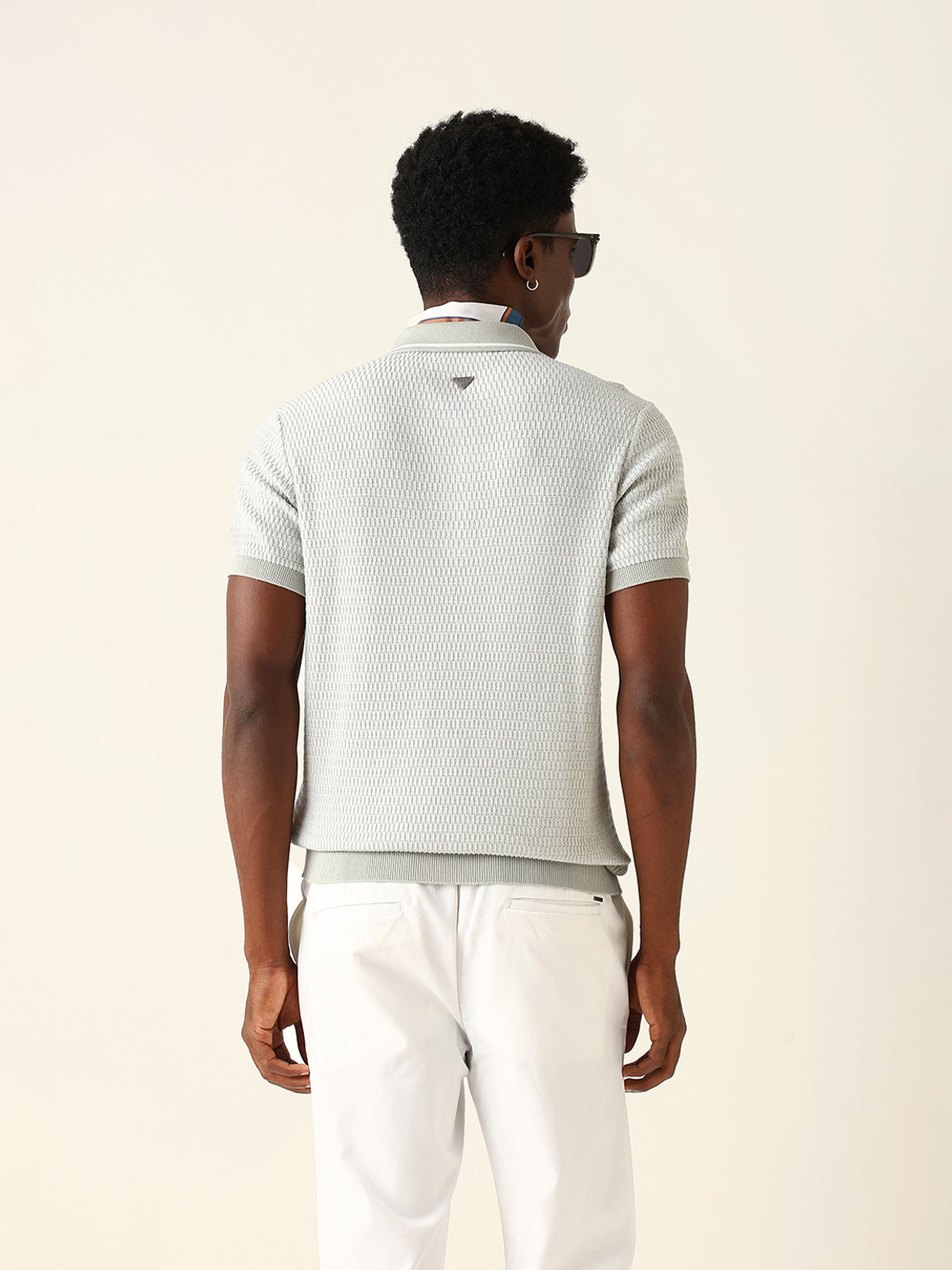Image of THE BEAR HOUSE Self Design Men Polo Neck Grey T-Shirt