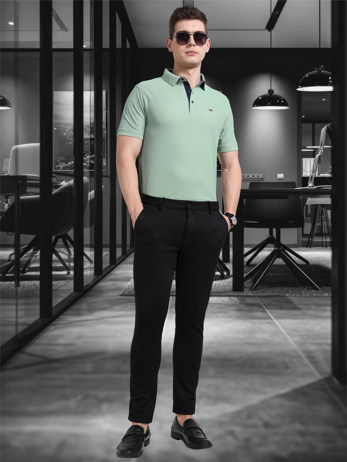 Image of Stellers Solid Men Polo Neck Light Green T-Shirt