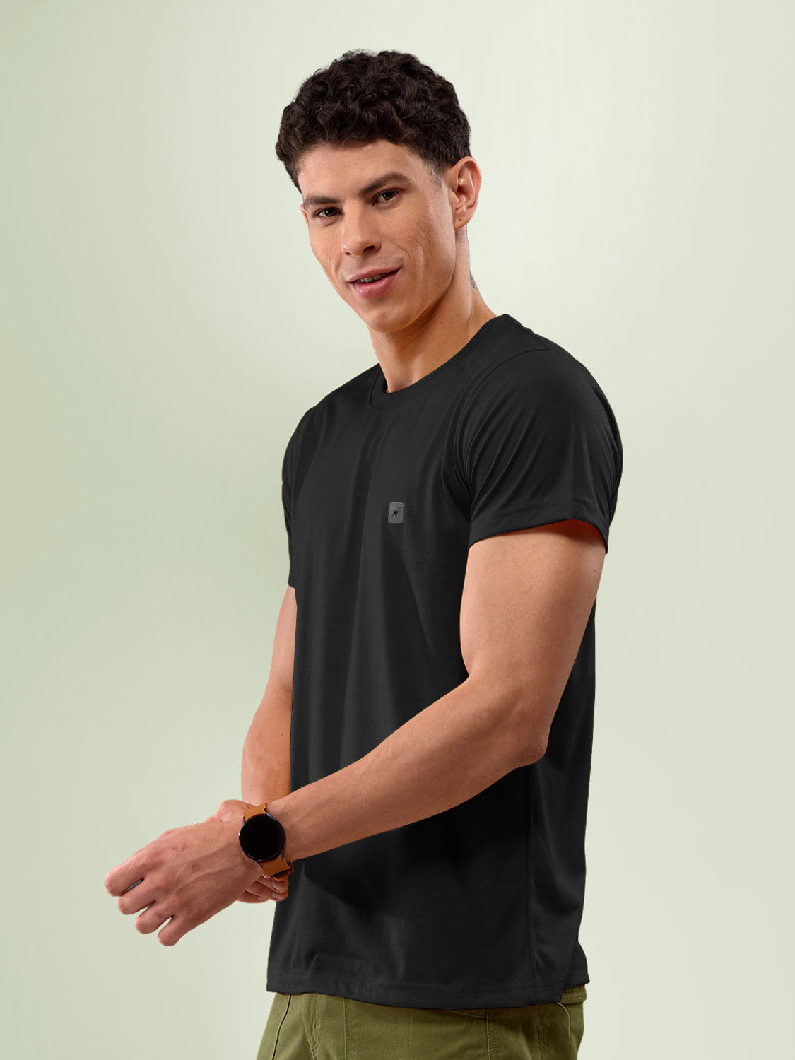 Image of Lux Nitro Solid Men Round Neck Black T-Shirt