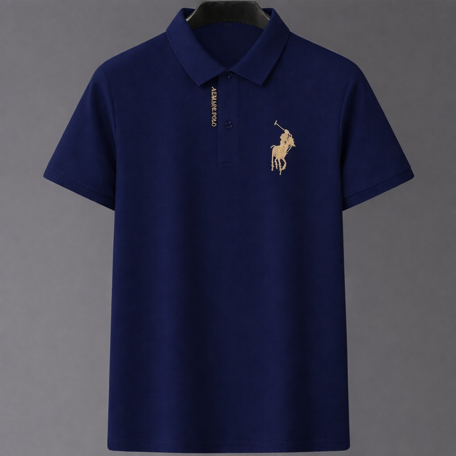 Image of hasti enterprise Embroidered Men Polo Neck Navy Blue T-Shirt