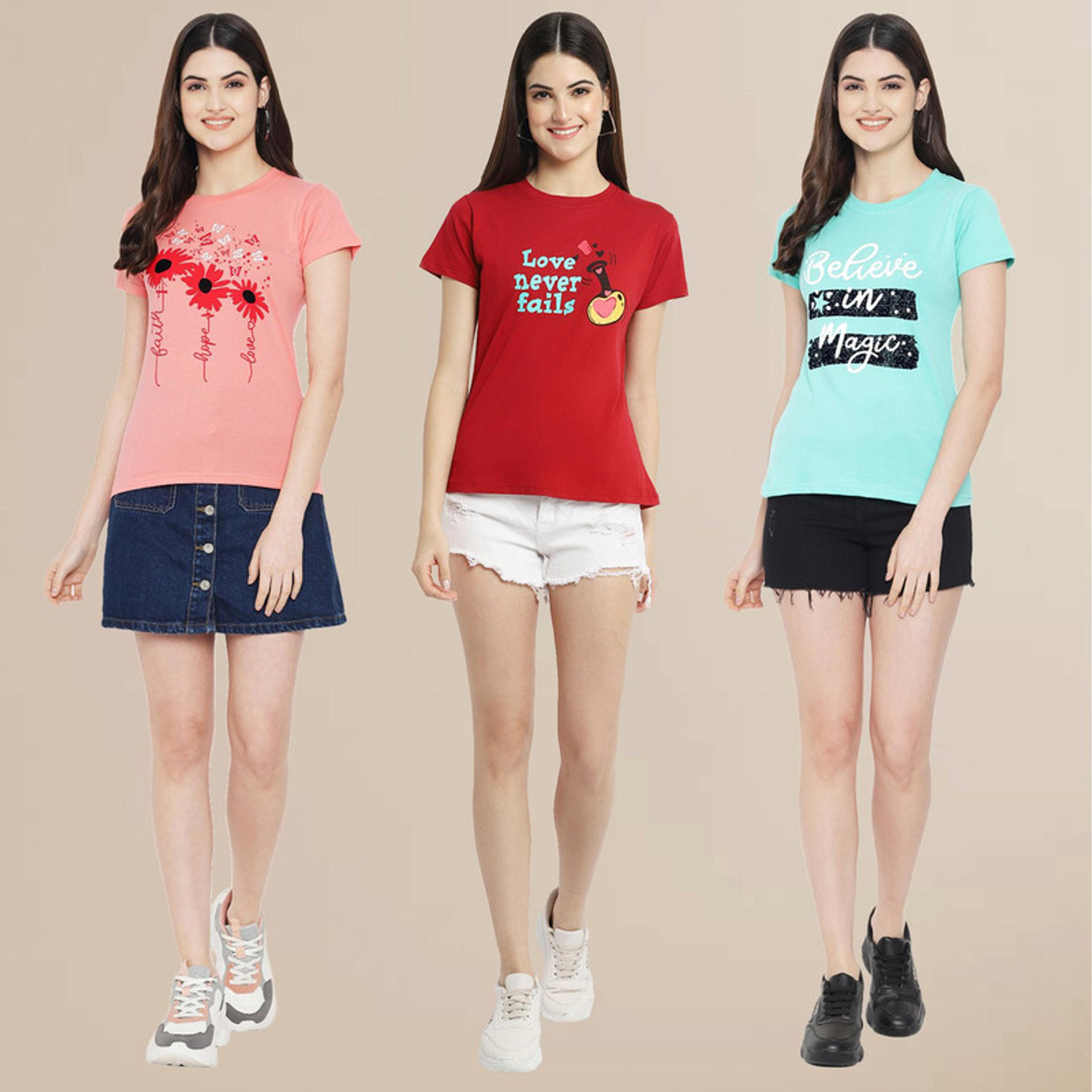 Image of METRONAUT Printed Women Round Neck Multicolor T-Shirt
