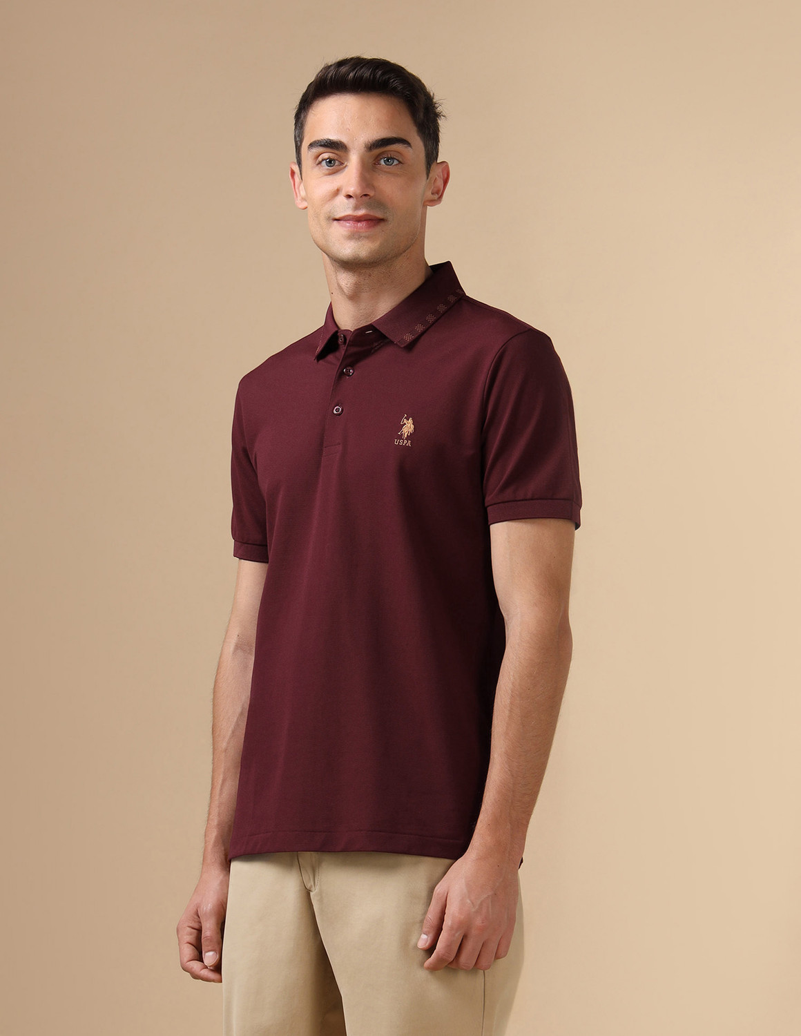 Image of U.S. POLO ASSN. Solid Men Polo Neck Red T-Shirt