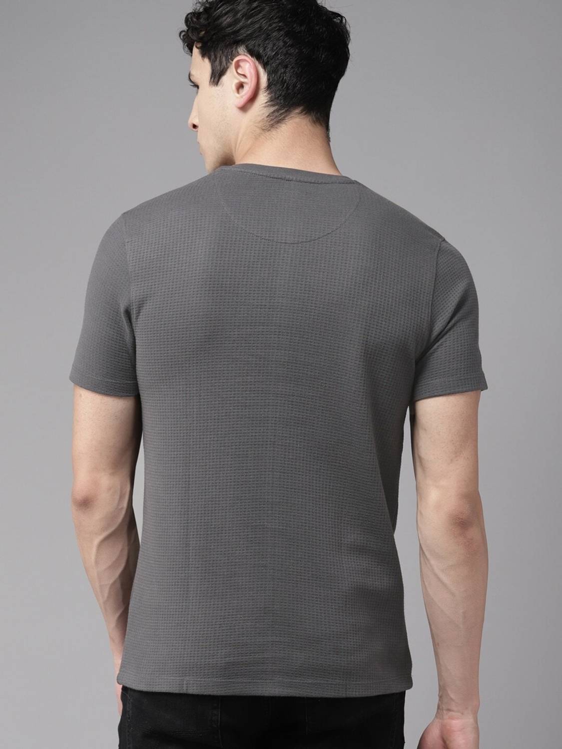 Roadster Men Henley Neck Black T-Shirt - Image 5