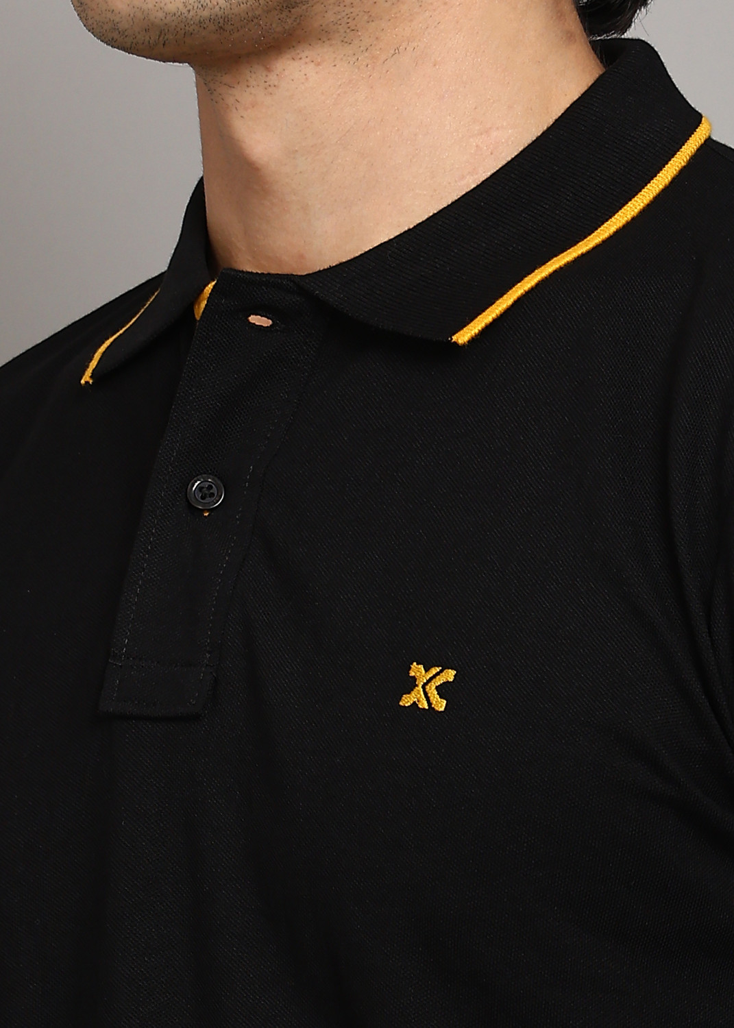 Image of KILLER Men Solid Polo Neck Cotton Blend Black T-Shirt