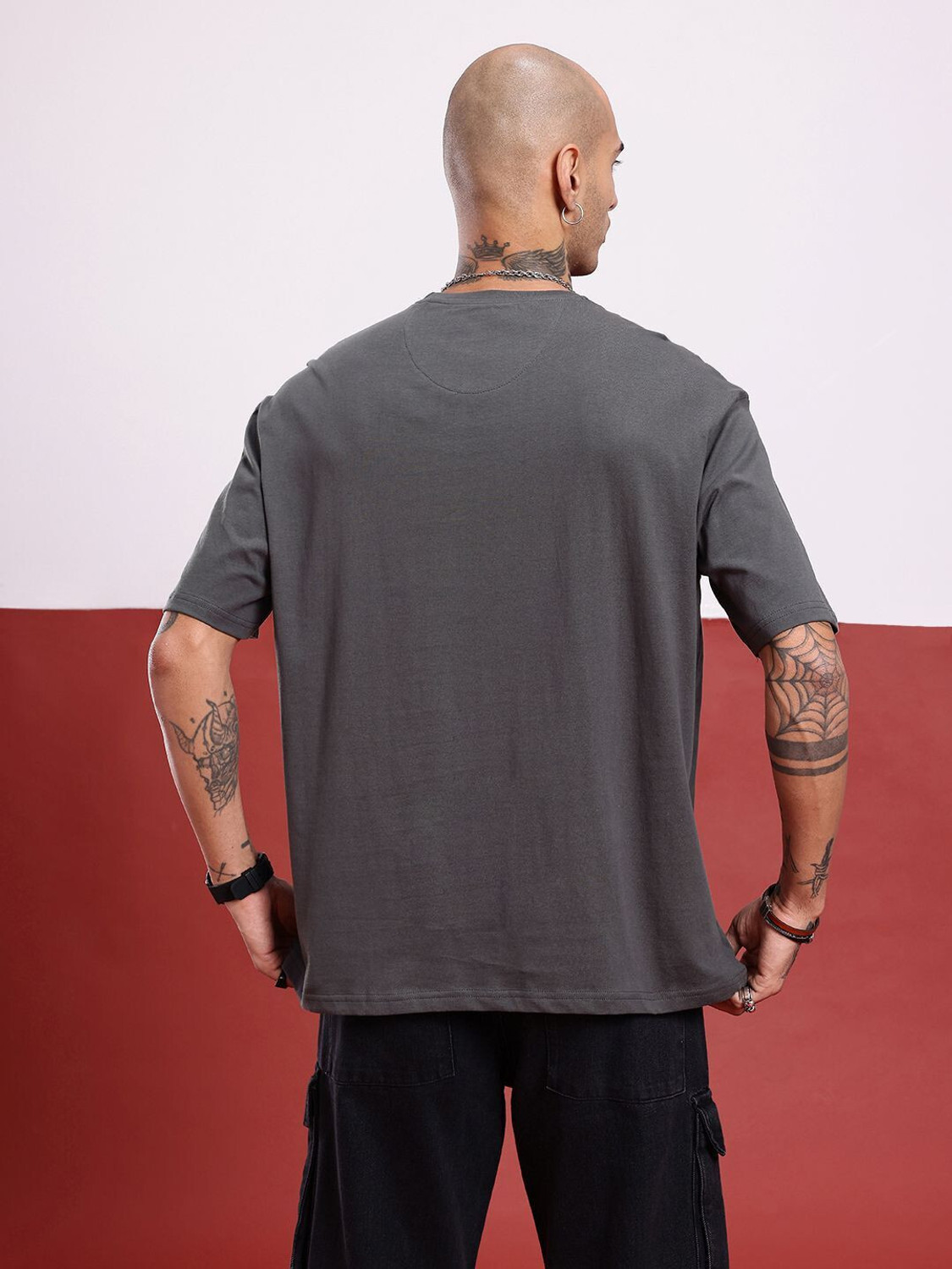 Image of Glitchez Printed Men Round Neck Grey T-Shirt