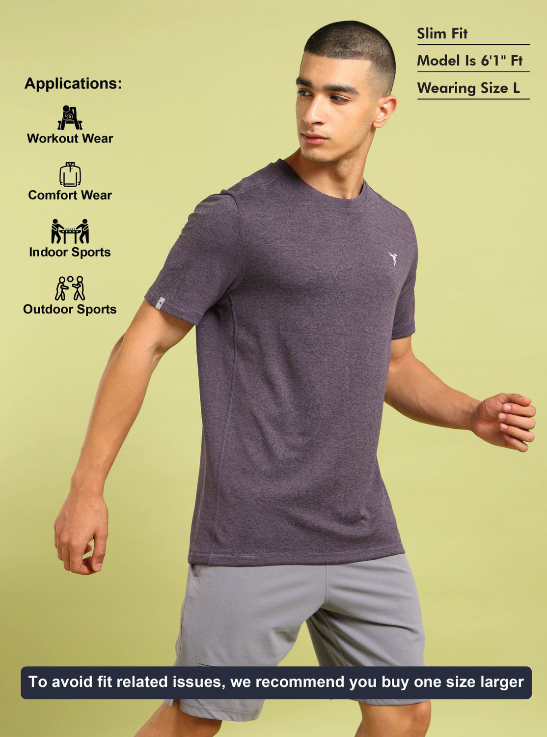 Image of TECHNOSPORT Solid Men Round Neck Purple T-Shirt
