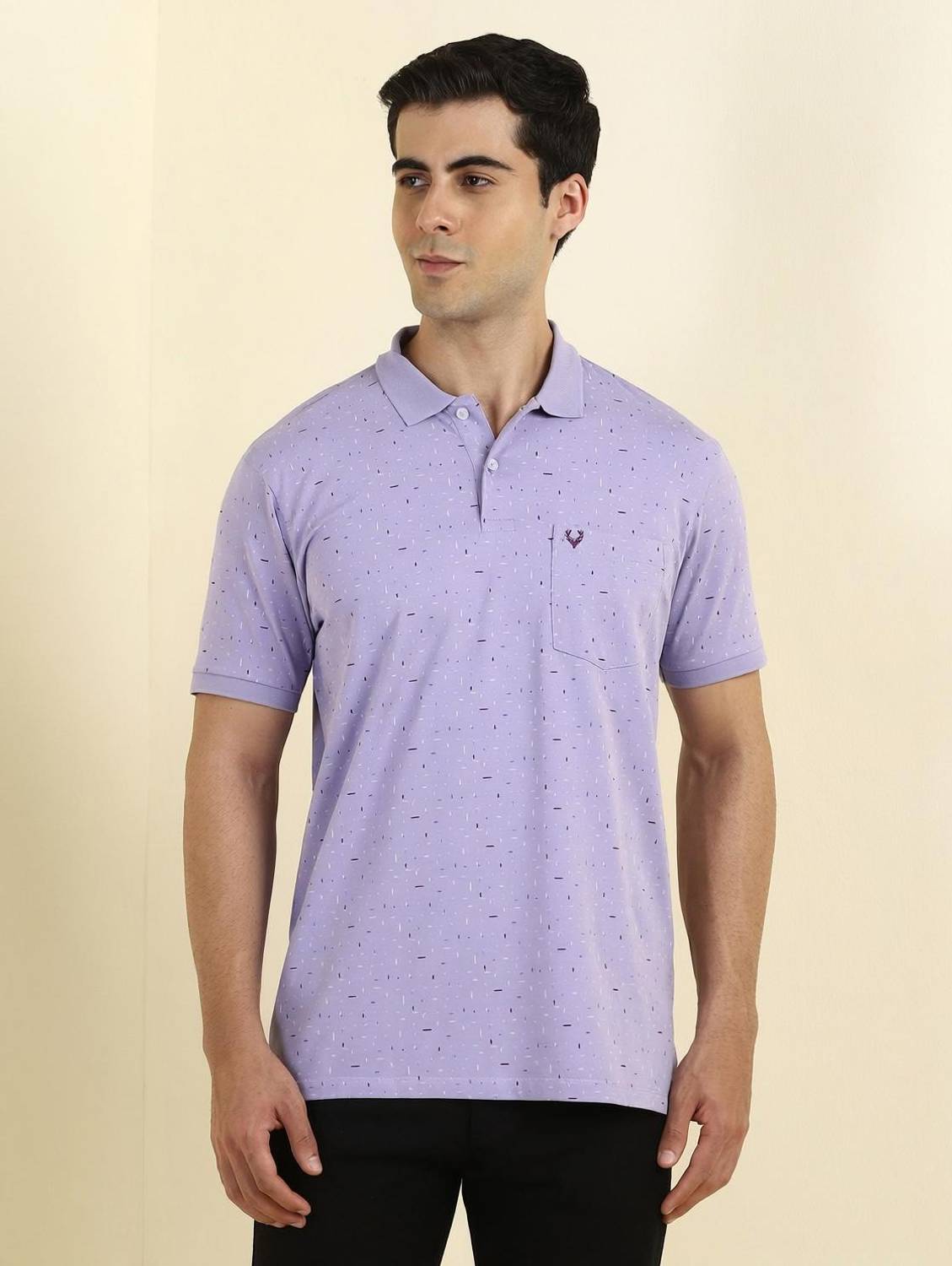 Allen Solly Printed Men Polo Neck Purple T-Shirt