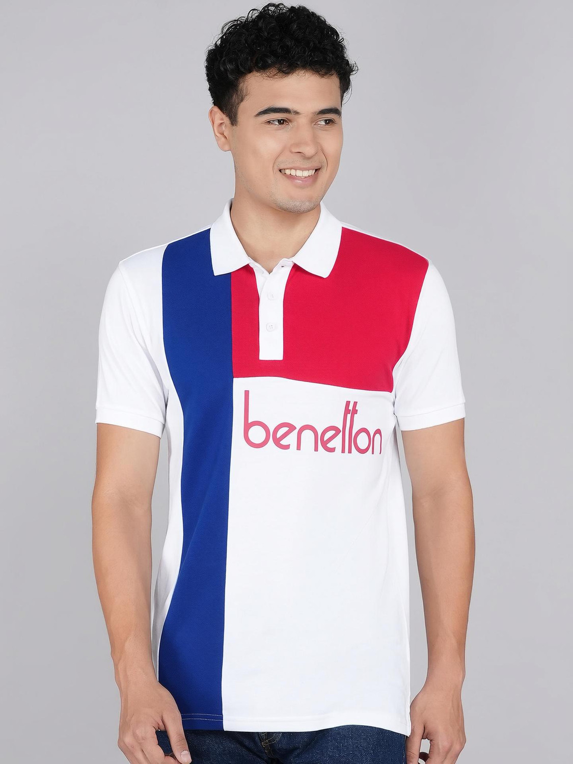 Image of United Colors of Benetton Colorblock Men Polo Neck Multicolor T-Shirt