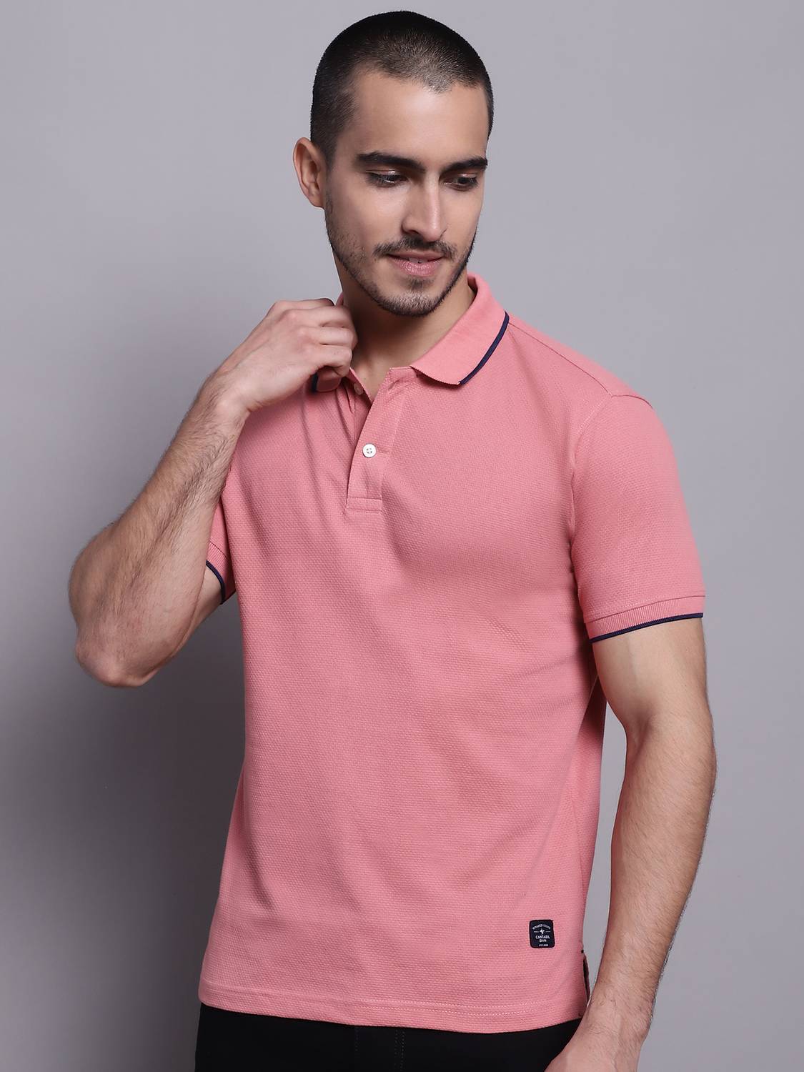 CANTABIL Men Pink Polo Neck T-Shirt - Image 3
