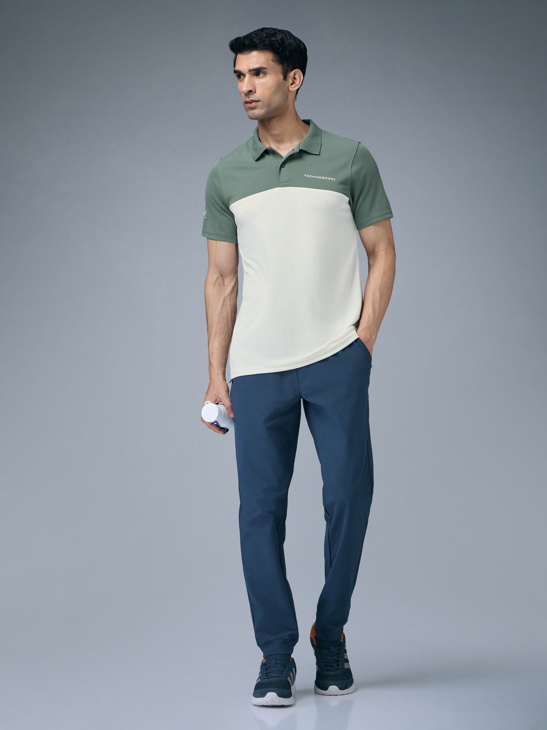 Image of TECHNOSPORT Colorblock Men Polo Neck White T-Shirt