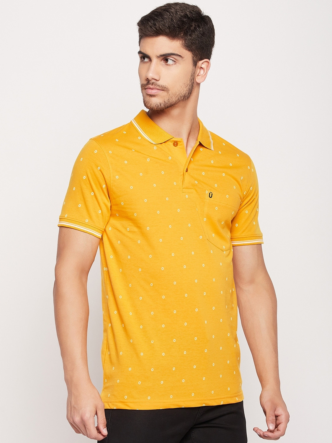Image of UNIBERRY Printed Men Polo Neck Yellow T-Shirt