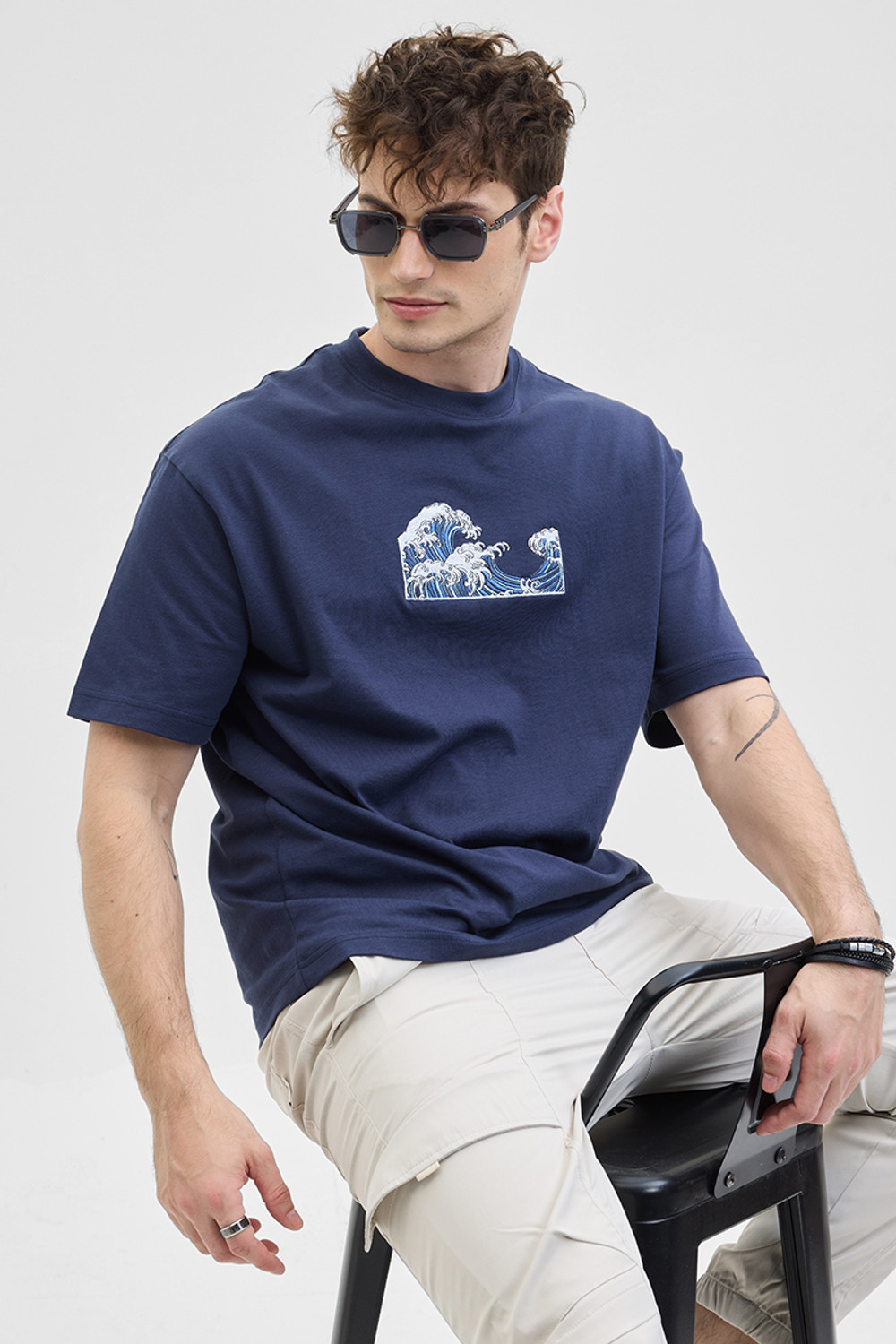Image of Snitch Embroidered Men Crew Neck Navy Blue T-Shirt